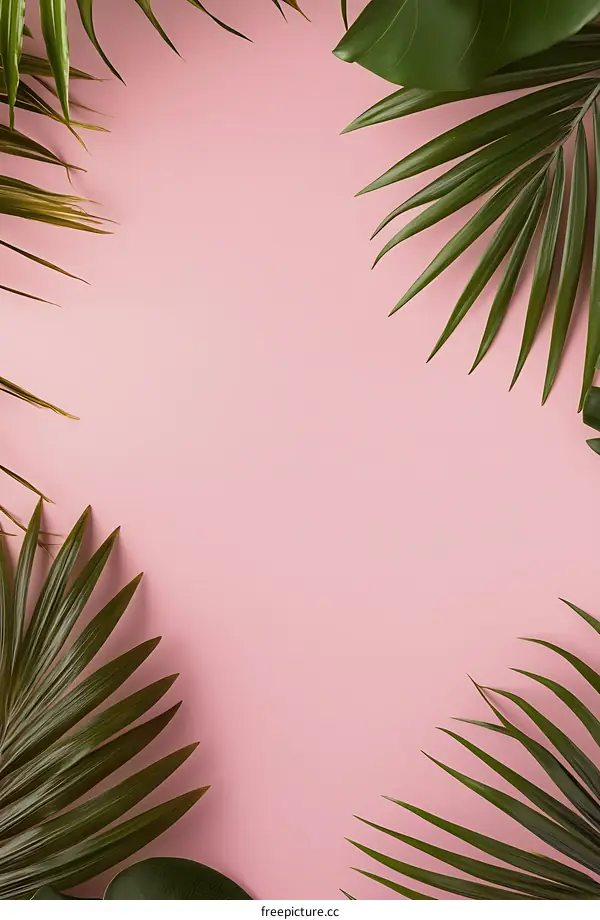Tropical Leaves Pink Background