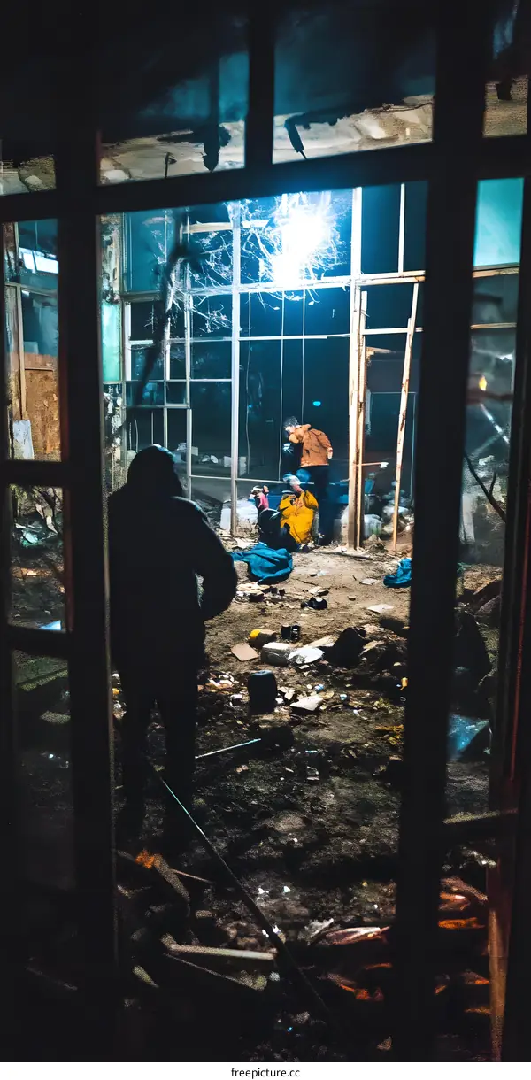 Dark and Gloomy Interior of a Building with People