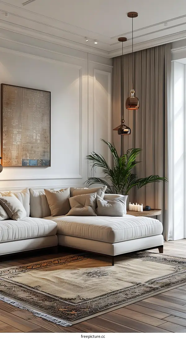 Modern Minimalist Living Room Interior Design with Green Accents