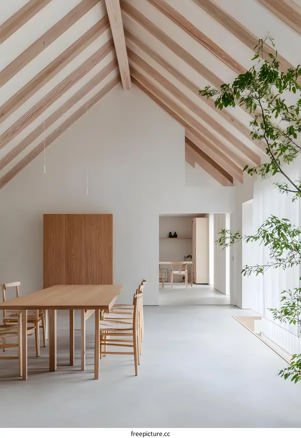 Minimalist Interior Design with Wooden Beams and Natural Light