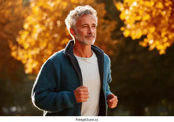 Man Exercising in Autumn Park