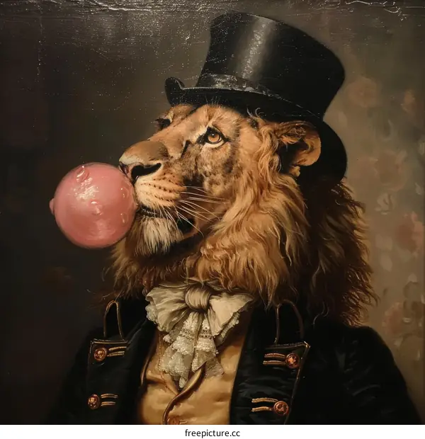 A Lion Wearing a Top Hat and Smoking a Pipe