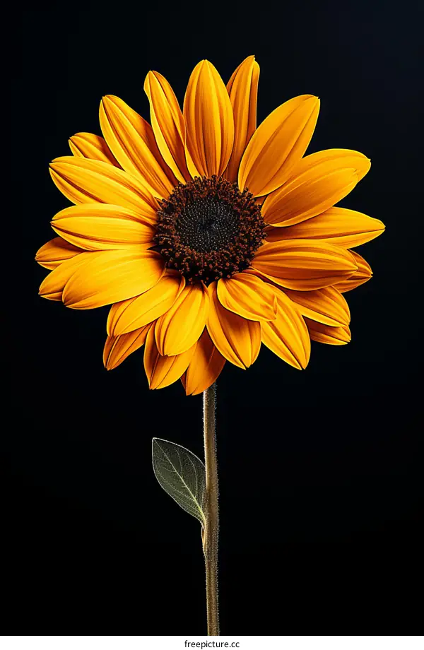 single sunflower on black background