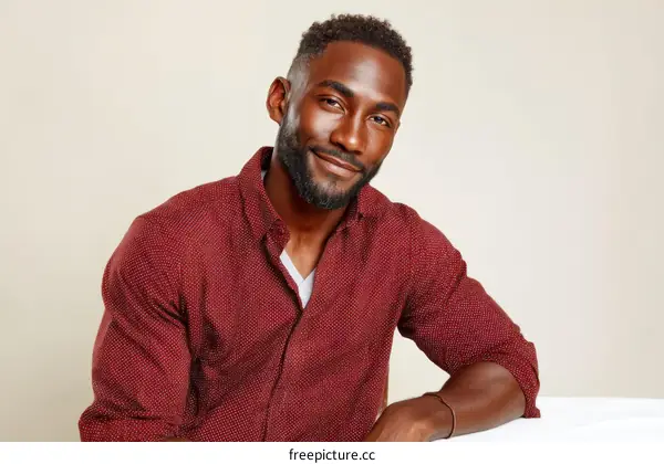 Portrait of a Black Man in a Burgundy Shirt