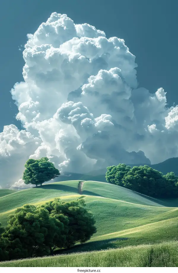Tranquil Hillscape: Serene Trees and Clouds