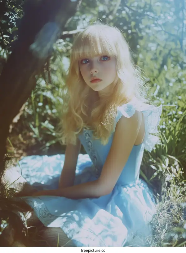 Fairytale Girl in a Light Blue Dress