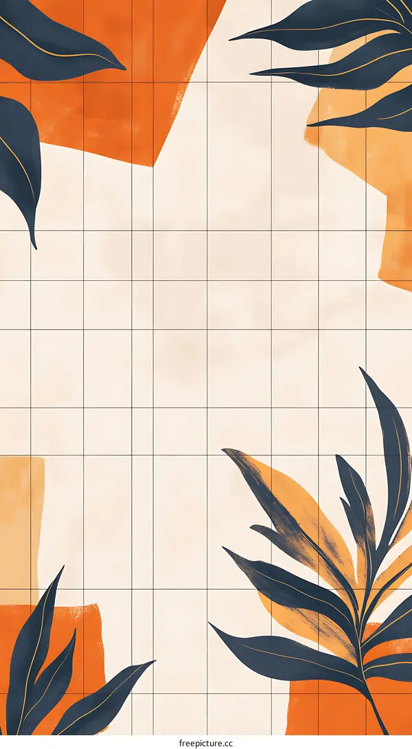 Abstract Minimalist Grid Background with Orange and Blue Foliage