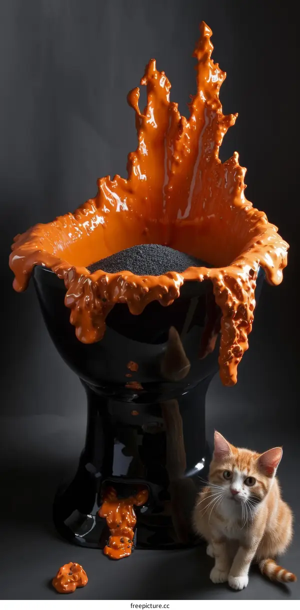 Black Toilet with Orange Explosion