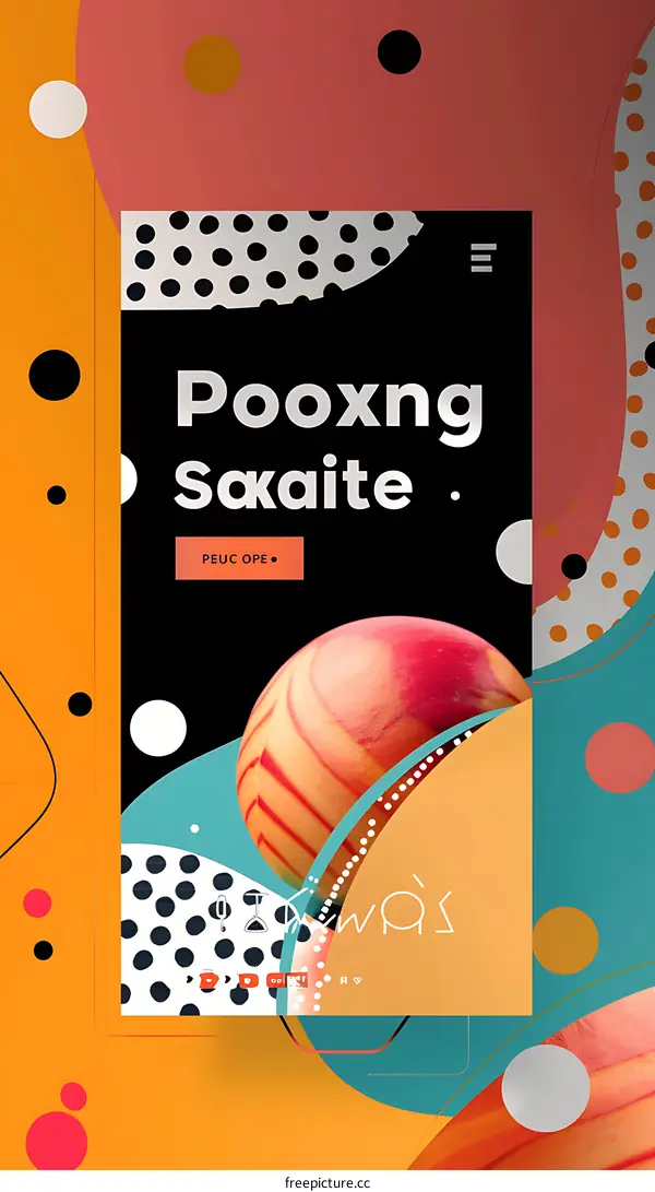 Abstract Geometric Design with Red and Orange Spheres and Polka Dots