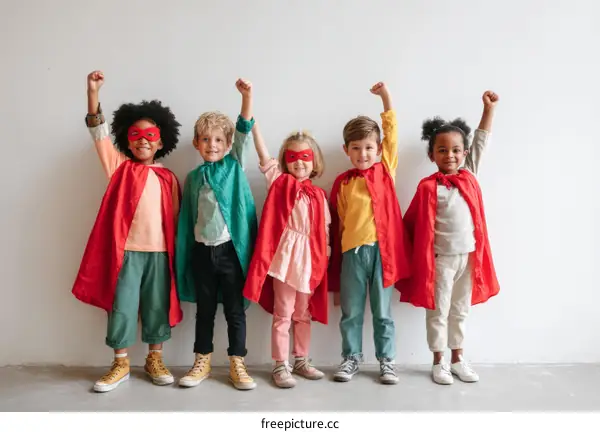 Children Dressed as Superheroes Posing Together