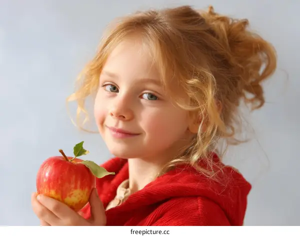 Cute Little Girl Holding a Red Apple