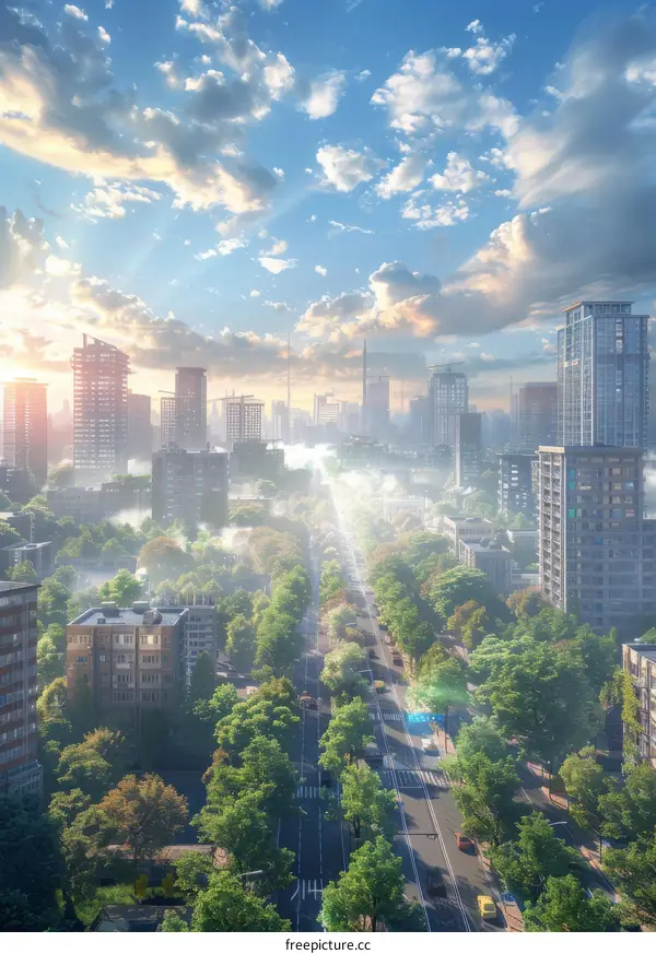 A cityscape with skyscrapers in a modern city