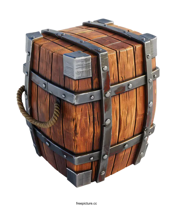 [Transparent Background PNG]Wooden chest with metal elements isolated