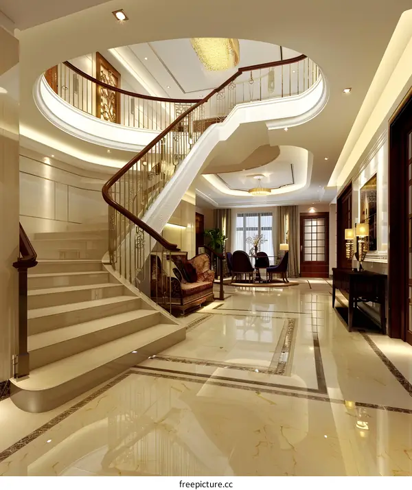 Modern Interior Design with Curved Staircase