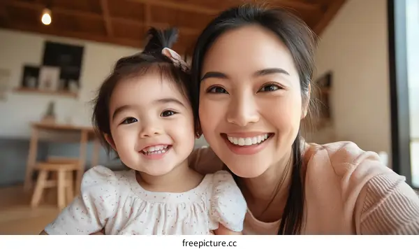Happy Mother and Daughter Portrait at Home