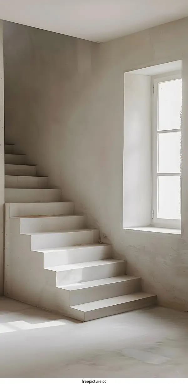 White Stairs In Modern House Interior Design With Window