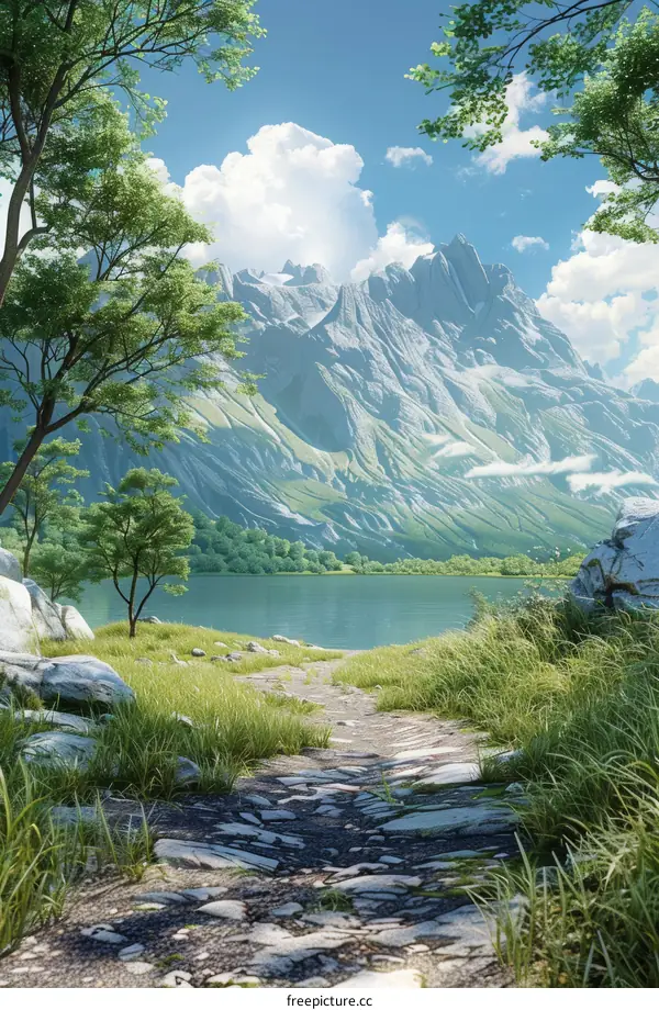 Snow-capped Mountains Reflecting in a Tranquil Mountain Lake