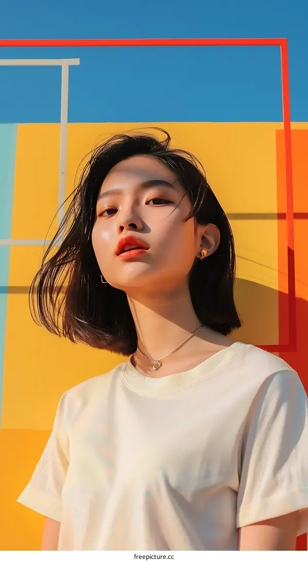 Portrait of Young Asian Woman in White T-Shirt