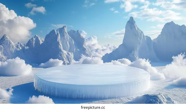 Icy Platform Amidst Snowy Mountains
