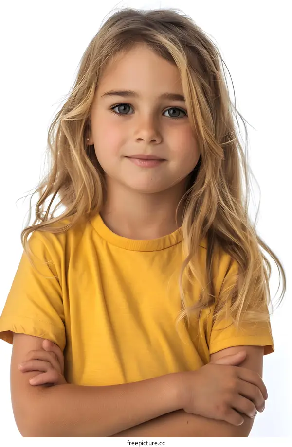 Portrait of a blonde girl in a yellow t-shirt