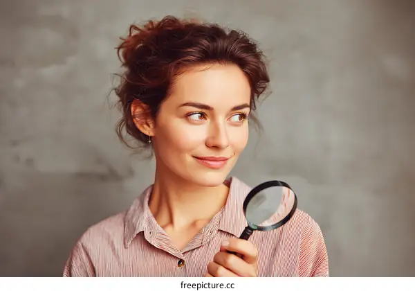 Woman Examining with Magnifying Glass