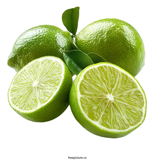 [Transparent Background PNG]Fresh Limes with Leaves Close-Up