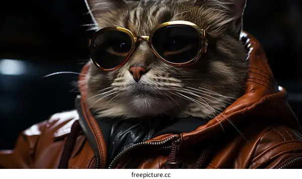 Cool cat wearing sunglasses and a leather jacket