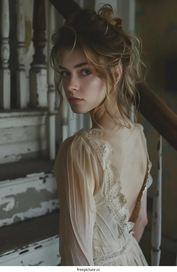 portrait of a young woman in a vintage dress