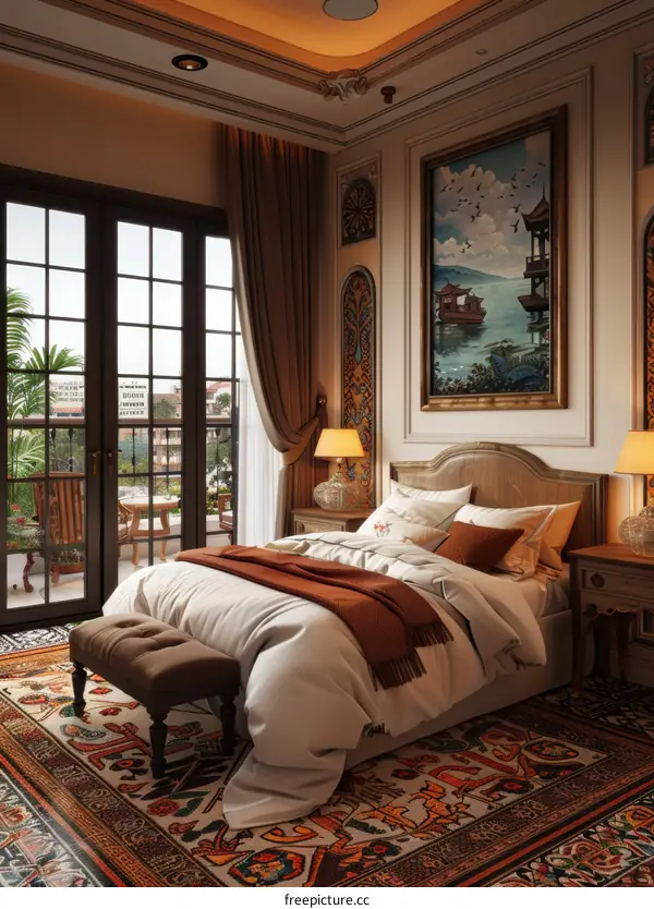 Elegant Interior Bedroom Design with Traditional Carpet