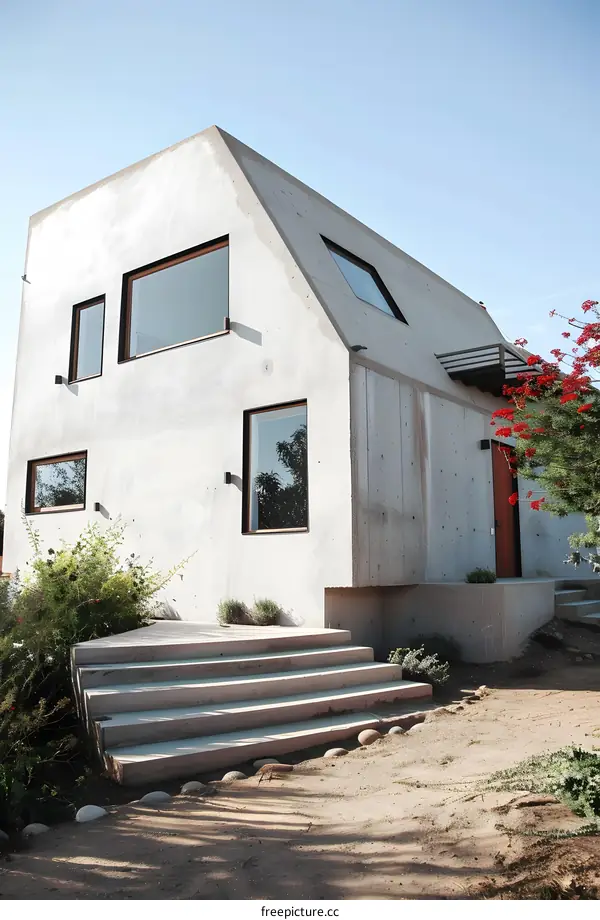 Modern Concrete House With Large Windows and Steps