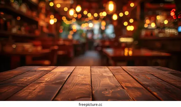 An Empty Wooden Table in a Bar