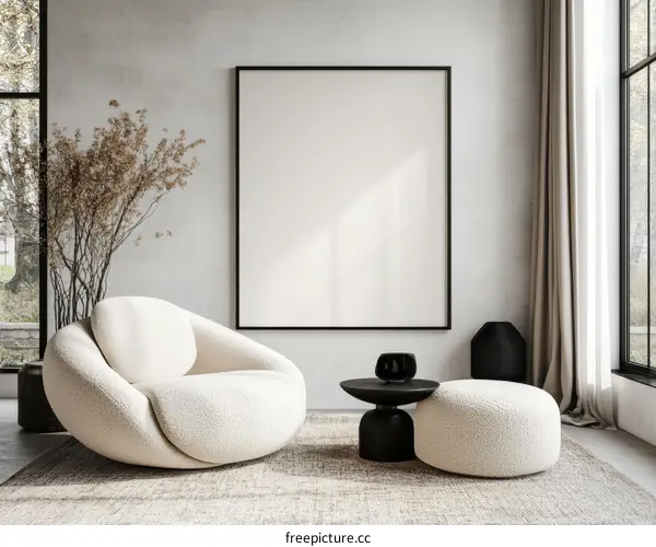 Modern Minimalist Living Room Mockup with Blank Poster
