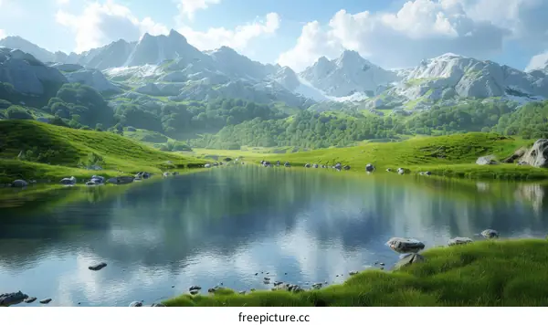 Serene Mountain Lake Landscape