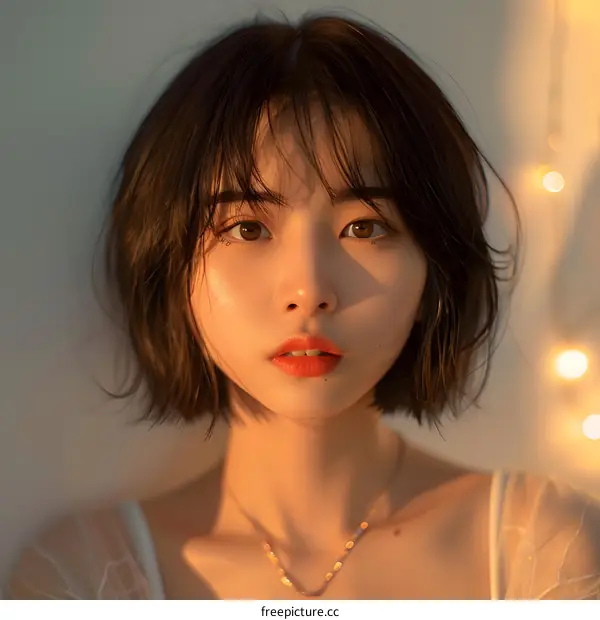 Close Up Portrait of Asian Woman with Short Hair