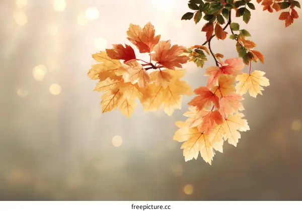 Autumn Leaves on a Branch in Soft Light