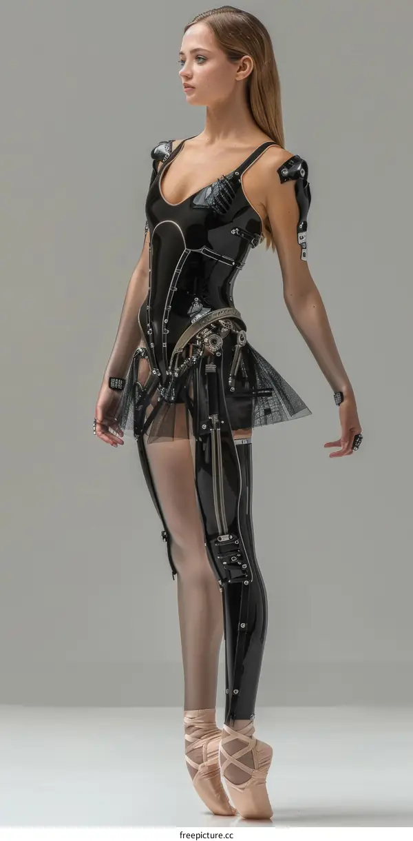 A ballerina with prosthetic legs is dancing