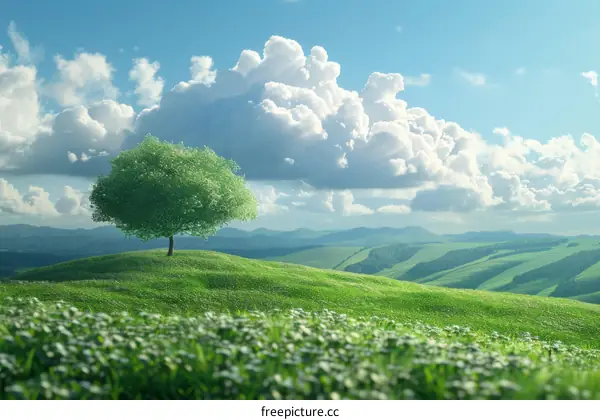 Solitary Tree on a Verdant Hilltop