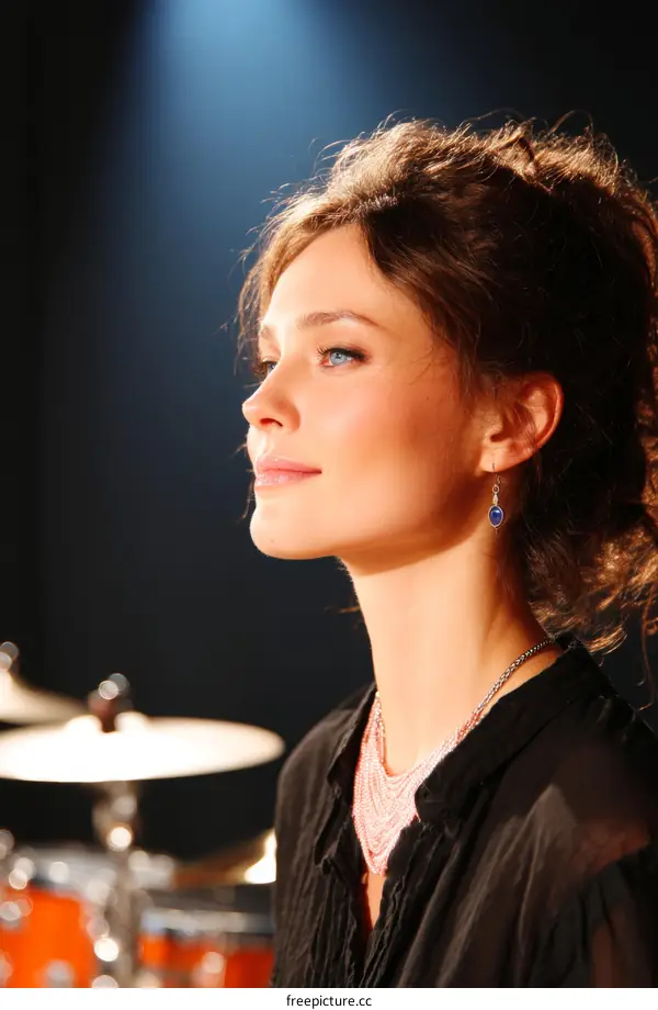 Woman Musician Playing Drums Close-up Portrait