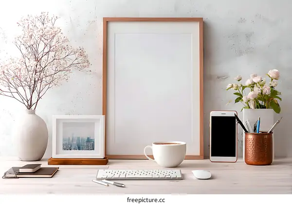 Cozy Workspace Mockup with Empty Frame