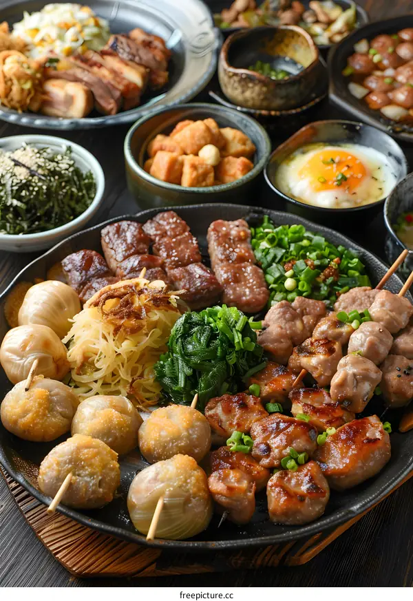 A variety of grilled meats and vegetables on a plate