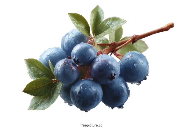 [Transparent Background PNG]Fresh Blueberries on a Branch