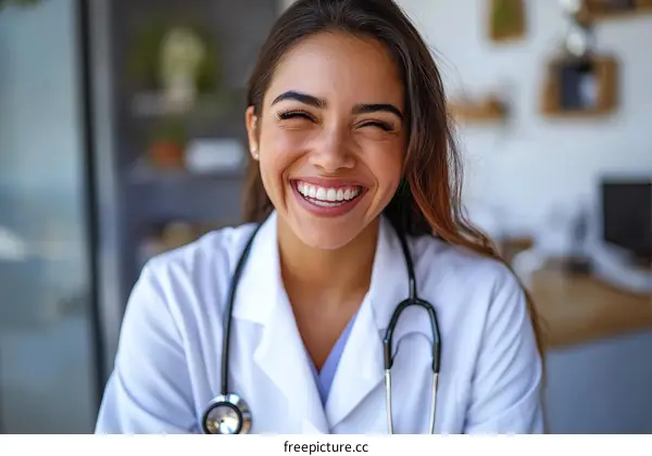 Smiling Female Doctor Portrait in Medical Setting