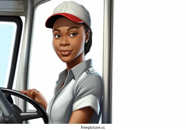 Smiling African American Woman Semi Truck Driver