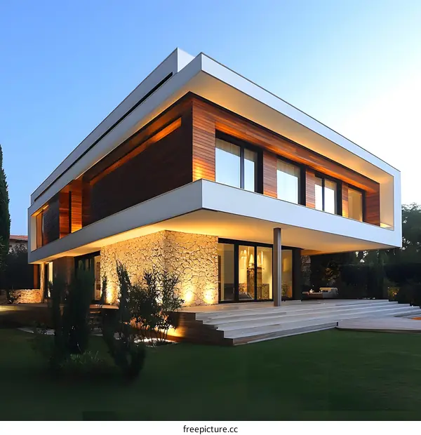 Modern Architecture Home Design With Stone And Wood Exterior