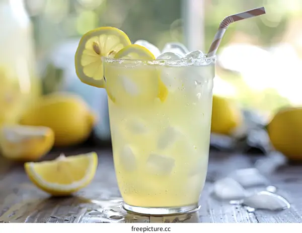 Refreshing Summer Lemonade with Lemon Slices and Ice Cubes