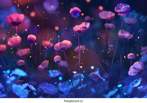 Glowing Flowers in a Night Garden