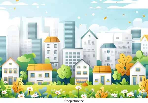 Paper Cut Style Cityscape Illustration