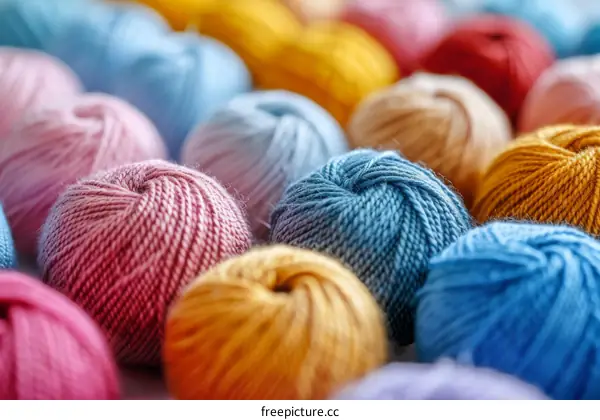 colorful yarn balls background closeup