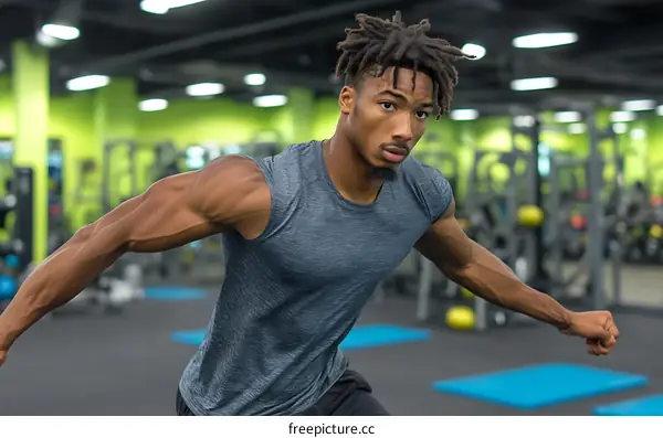 Young Black Man with Dreadlocks Posing in Gym