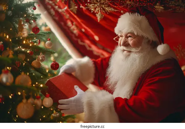 Santa Claus delivering presents on Christmas Eve